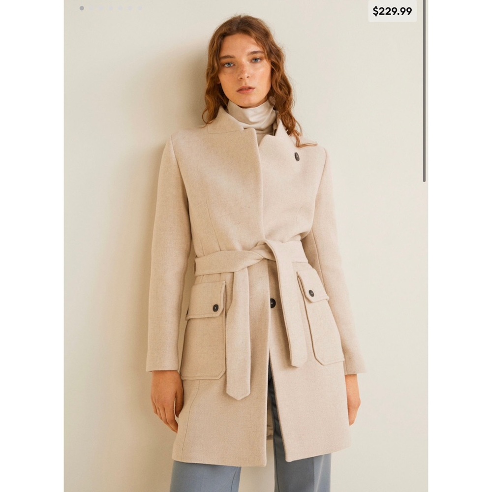 Mango Belted Wool Coat Sz US M (EUR L) Beige NWT